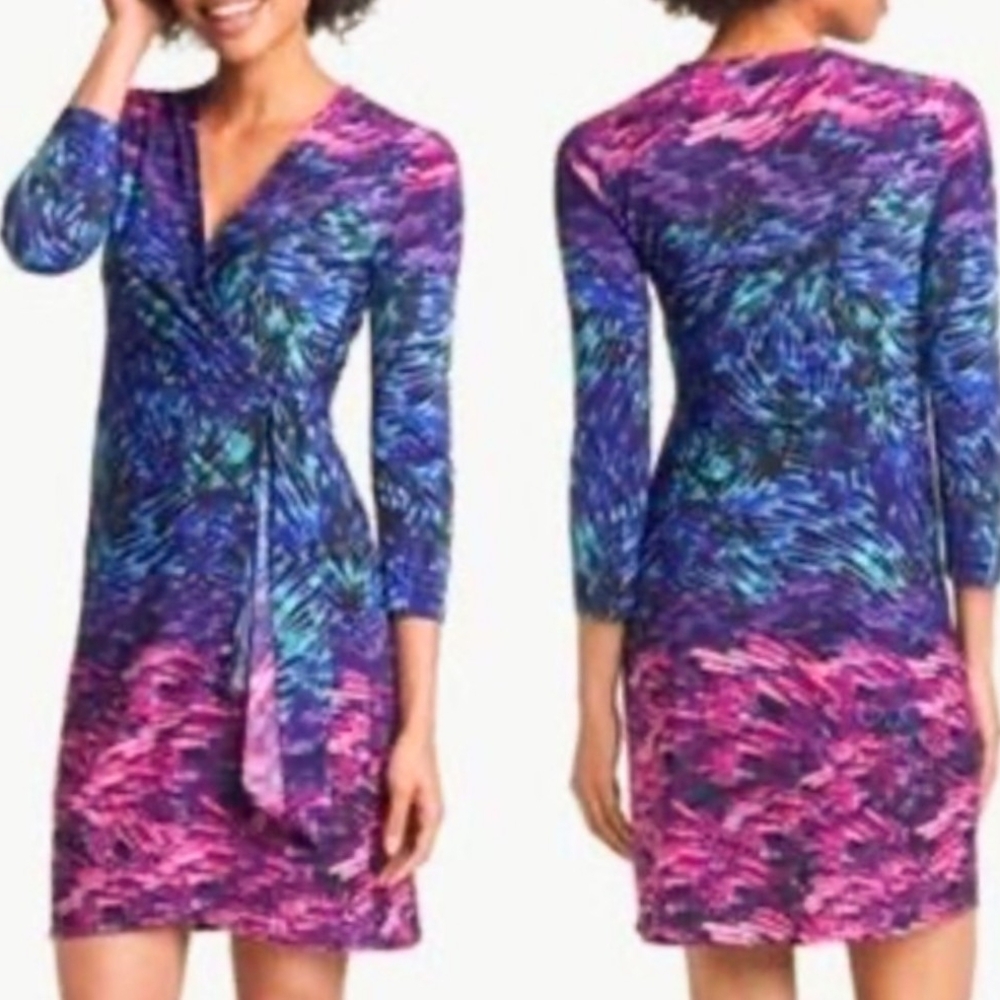 BCBGMaxAzria Purple and Pink Long Sleeve Dress
